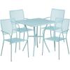 Flash Furniture Oia Commercial Grade 35.5″ Square Black Indoor-Outdoor Steel Patio Table Set with 4 Square Back Chairs(Sky Blue)