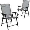 Flash Furniture Paladin Navy Outdoor Folding Patio Sling Chair with Black Frame (2 Pack)(Grey)