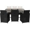 Flash Furniture Peregrine 7 Piece Outdoor Patio Dining Set – Space Saving Black Wicker Modular Chairs & Cream Cushions-Natural Finish Acacia Wood Table-Seating for 6(Gray/Black)