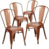 Flash Furniture Perry Commercial Grade Black-Antique Gold Metal Indoor-Outdoor Stackable Chair(Copper)