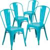 Flash Furniture Perry Commercial Grade Black-Antique Gold Metal Indoor-Outdoor Stackable Chair(Crystal Teal-blue)