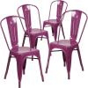 Flash Furniture Perry Commercial Grade Black-Antique Gold Metal Indoor-Outdoor Stackable Chair(Purple)
