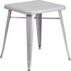 Flash Furniture Prince Commercial Grade 23.75″ Square White Metal Indoor-Outdoor Table(Silver)