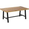 Flash Furniture Rafe Commercial Grade Acacia Wood Dining Table with Metal Base, Indoor/Outdoor Rectangle Patio Table with Plank Style Table Top, Natural/Black