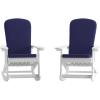 Flash Furniture Savannah Set of 2 Rocking Adirondack Chairs with Cushions – Black Poly Resin Frame – Cream All-Weather Cushions – Indoor/Outdoor Use(White/Blue)