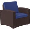 Flash Furniture Seneca Chocolate Brown Faux Rattan Chair with All-Weather Beige Cushion(Navy Cushions/Chocolate Brown Frame)