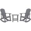 Flash Furniture Set of 2 Savannah Adirondack Rocking Chairs – Commercial Grade All-Weather Sea Foam Poly Resin Wood – Matching Side Table(Grey)