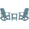Flash Furniture Set of 2 Savannah Adirondack Rocking Chairs – Commercial Grade All-Weather Sea Foam Poly Resin Wood – Matching Side Table(Sea Foam)