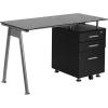 Flash Furniture Singleton Black Glass Computer Desk with Three Drawer Pedestal