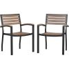 Flash Furniture Stackable Aluminum Patio Chair – All-Weather Black Framed Side Chair with Faux Teak Slats – Commercial Grade – Set of 4(Black)