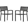 Flash Furniture Stackable Aluminum Patio Chair – All-Weather Black Framed Side Chair with Faux Teak Slats – Commercial Grade – Set of 4(Grey)