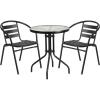 Flash Furniture TLH-071RD-017CBZ2-GG Lila 23.75” Round Glass Table with 2 Metal Aluminum Slat Stack Chairs, Bronze(Black)