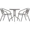 Flash Furniture TLH-071RD-017CBZ2-GG Lila 23.75” Round Glass Table with 2 Metal Aluminum Slat Stack Chairs, Bronze(Bronze)