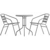Flash Furniture TLH-071RD-017CBZ2-GG Lila 23.75” Round Glass Table with 2 Metal Aluminum Slat Stack Chairs, Bronze(Silver)