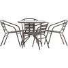 Flash Furniture TLH-072RD-017CBZ4-GG Lila 31.5” Round Glass Table with 4 Metal Aluminum Slat Stack Chairs, Bronze(Bronze)