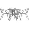 Flash Furniture TLH-072RD-017CBZ4-GG Lila 31.5” Round Glass Table with 4 Metal Aluminum Slat Stack Chairs, Bronze(Silver)