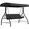 Flash Furniture Tellis 3-Seat Outdoor Steel Converting Patio Swing Canopy Hammock with Cushions / Outdoor Swing Bed (Gray)(Black)
