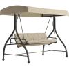 Flash Furniture Tellis 3-Seat Outdoor Steel Converting Patio Swing Canopy Hammock with Cushions / Outdoor Swing Bed (Gray)(Tan)