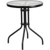Flash Furniture Tory 31.5″ x 55″ Rectangular Tempered Glass Metal Patio Table with Umbrella Hole, Modern Rippled Glass Outdoor Dining Table, Black(Clear)
