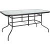 Flash Furniture Tory 31.5″ x 55″ Rectangular Tempered Glass Metal Patio Table with Umbrella Hole, Modern Rippled Glass Outdoor Dining Table, Black(Clear Top/Black Frame)