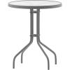 Flash Furniture Tory 31.5″ x 55″ Rectangular Tempered Glass Metal Patio Table with Umbrella Hole, Modern Rippled Glass Outdoor Dining Table, Black(Clear Top/Silver Frame)