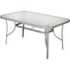 Flash Furniture Tory Rectangle Patio Table with Umbrella Hole, Commercial All-Weather Table with Heat Resistant Tempered Glass, Steel Tube Frame, 35x 59, Black(Clear Top/Silver Frame)