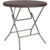 Flash Furniture Trellis Commercial Grade 2.6-Foot Round Brown Rattan Plastic Folding Table