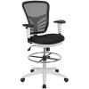 Flash Furniture Tyler Mid-Back Black Mesh Ergonomic Drafting Chair with Adjustable Chrome Foot Ring, Adjustable Arms and Black Frame(Black Mesh/White Frame)