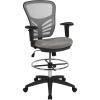 Flash Furniture Tyler Mid-Back Black Mesh Ergonomic Drafting Chair with Adjustable Chrome Foot Ring, Adjustable Arms and Black Frame(Light Gray Mesh/Black Frame)