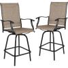 Flash Furniture Valerie All-Weather Swivel Patio Barstools with Footrest and Armrests, Modern Sling Outdoor Bar Height Stools, Set of 2, Navy(Brown)