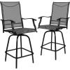 Flash Furniture Valerie All-Weather Swivel Patio Barstools with Footrest and Armrests, Modern Sling Outdoor Bar Height Stools, Set of 2, Navy(Grey)