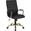 Flash Furniture Whitney High-Back Swivel LeatherSoft Desk Chair with Padded Seat and Armrests, Adjustable Height Padded Office Chair, Black/Gold(Black Leathersoft/Gold Frame)