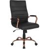 Flash Furniture Whitney High-Back Swivel LeatherSoft Desk Chair with Padded Seat and Armrests, Adjustable Height Padded Office Chair, Black/Gold(Black Leathersoft/Rose Gold Frame)