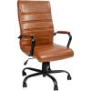 Flash Furniture Whitney High-Back Swivel LeatherSoft Desk Chair with Padded Seat and Armrests, Adjustable Height Padded Office Chair, Black/Gold(Brown Leathersoft/Black Frame)