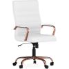 Flash Furniture Whitney High-Back Swivel LeatherSoft Desk Chair with Padded Seat and Armrests, Adjustable Height Padded Office Chair, Black/Gold(White Leathersoft/Rose Gold Frame)