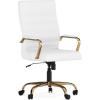 Flash Furniture Whitney High-Back Swivel LeatherSoft Desk Chair with Padded Seat and Armrests, Adjustable Height Padded Office Chair, Black/Gold(White Leathersoft/Gold Frame)
