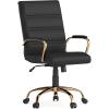 Flash Furniture Whitney Mid-Back Swivel LeatherSoft Desk Chair with Padded Seat and Armrests, Adjustable Height Padded Office Chair, Black(Black Leathersoft/Gold Frame)