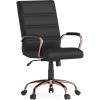 Flash Furniture Whitney Mid-Back Swivel LeatherSoft Desk Chair with Padded Seat and Armrests, Adjustable Height Padded Office Chair, Black(Black Leathersoft/Rose Gold Frame)