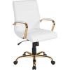 Flash Furniture Whitney Mid-Back Swivel LeatherSoft Desk Chair with Padded Seat and Armrests, Adjustable Height Padded Office Chair, Black(White Leathersoft/Gold Frame)