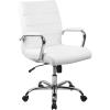 Flash Furniture Whitney Mid-Back Swivel LeatherSoft Desk Chair with Padded Seat and Armrests, Adjustable Height Padded Office Chair, Black(White Leathersoft/Chrome Frame)