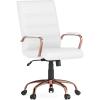 Flash Furniture Whitney Mid-Back Swivel LeatherSoft Desk Chair with Padded Seat and Armrests, Adjustable Height Padded Office Chair, Black(White Leathersoft/Rose Gold Frame)