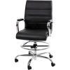 Flash Furniture Whitney Mid-Back Swivel LeatherSoft Drafting Chair with Padded Seat, Armrests, and Foot Ring, Adjustable Office Chair, White/Chrome(Black)