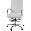 Flash Furniture Whitney Mid-Back Swivel LeatherSoft Drafting Chair with Padded Seat, Armrests, and Foot Ring, Adjustable Office Chair, White/Chrome(White)