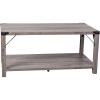 Flash Furniture Wyatt Modern Farmhouse 2 Tier Coffee Table – Rustic Oak Engineered Wood Frame – Black Metal Crisscross Side Braces and Corner Accents(Gray Wash)