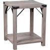 Flash Furniture Wyatt Modern Farmhouse 2 Tier Side Table – Rustic Oak Engineered Wood Frame – Black Metal Crisscross Side Braces and Corner Accents(Gray Wash)