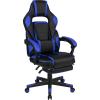 Flash Furniture X30 Gaming Chair Racing Office Ergonomic Computer Chair with Fully Reclining Back and Slide-Out Footrest in Gray LeatherSoft(Black/Blue)