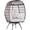 Flash Furniture Zola Commercial Indoor/Outdoor Swivel Lounge Chair, Oversized Wicker Egg Chair, 360 Degree Swivel, High Back, 4 Cushions, Cream/Brown(Cream Cushions/Brown Frame)