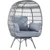 Flash Furniture Zola Commercial Indoor/Outdoor Swivel Lounge Chair, Oversized Wicker Egg Chair, 360 Degree Swivel, High Back, 4 Cushions, Cream/Brown(Gray Cushions/Gray Frame)