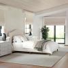 Martha Stewart Amelia Platform Bed with Curved Headboard and Cushioned Side Rails, Boucle Upholstery, Wood Slat Foundation, No Box Spring Needed, Queen, Off-White Boucle(Beige Fabric/Walnut Legs)