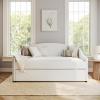 Martha Stewart Anya Twin Size Trundle Bed, Upholstered Daybed with Arched Siderail and Pull-Out Trundle, Space-Saving Design, Sturdy Wood Frame, No Box Spring Required, Off-White